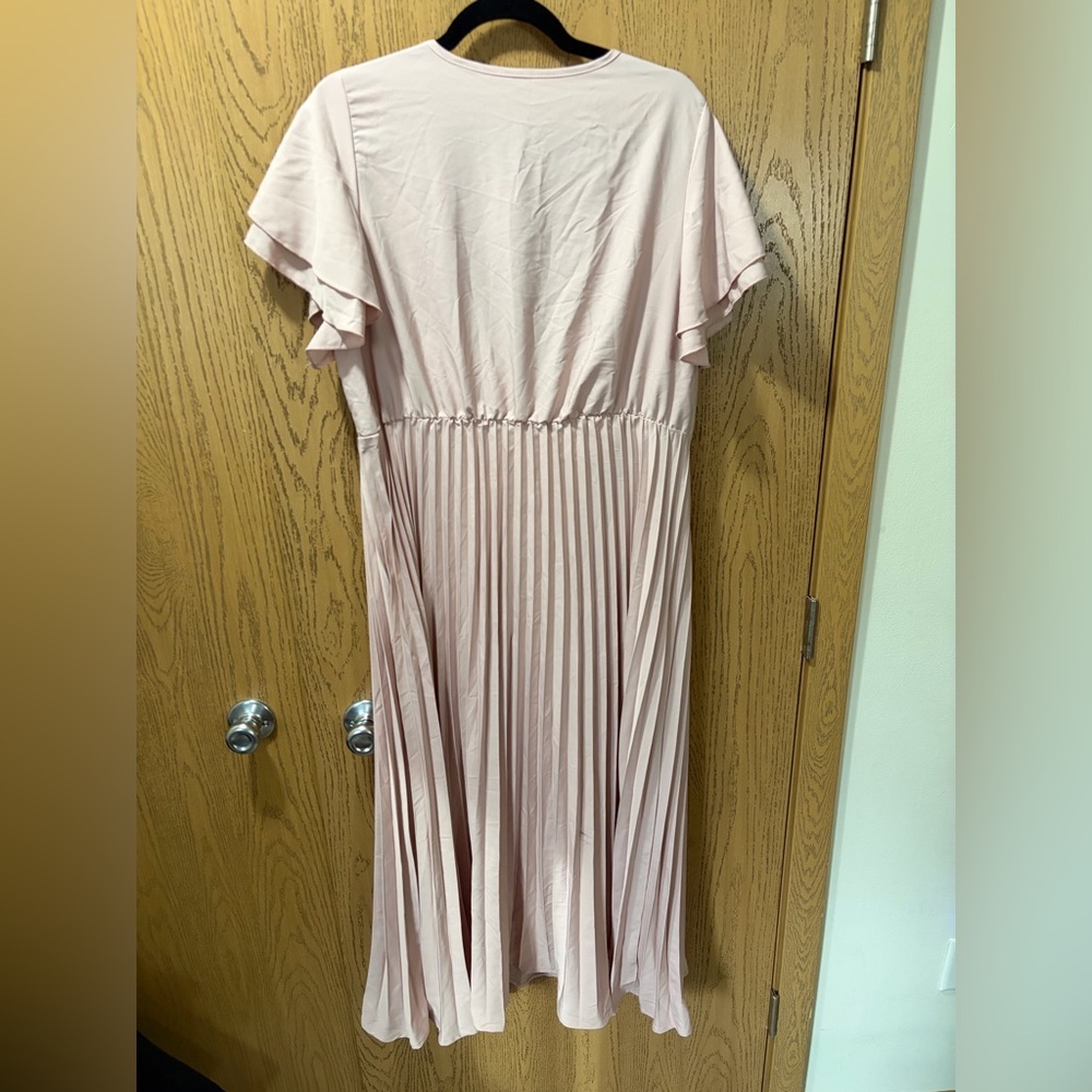 SHEIN Blush Pink Curve Pleated Open Back with a Bow Dress